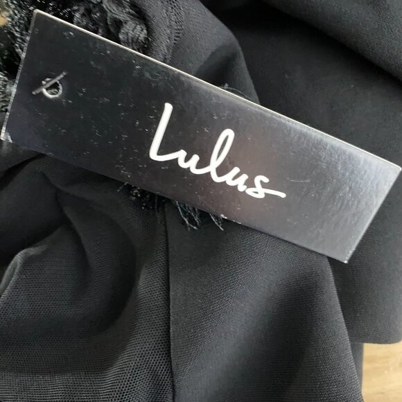 Lulus Iced Latte Black Shift Dress Mesh Tassel Short Sleeve NWT Women's Medium‎ - Picture 7 of 10